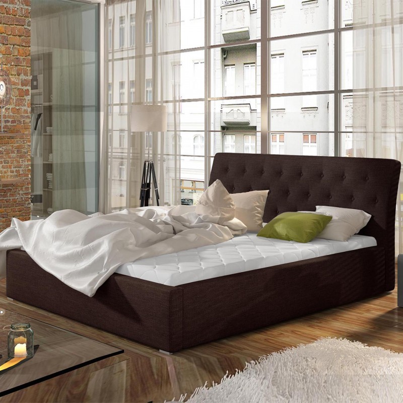 Lit Coffre Sommier Relevable Design Milano - Couleurs - Tissu Marron ...